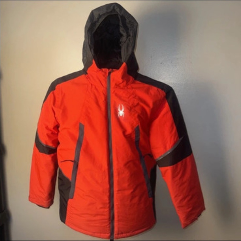 Spyder Red and Gray Hooded Puffer Jacket